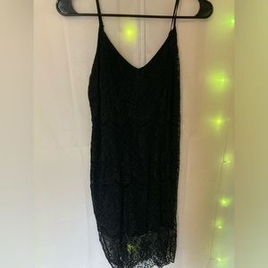 Black lace slip dress